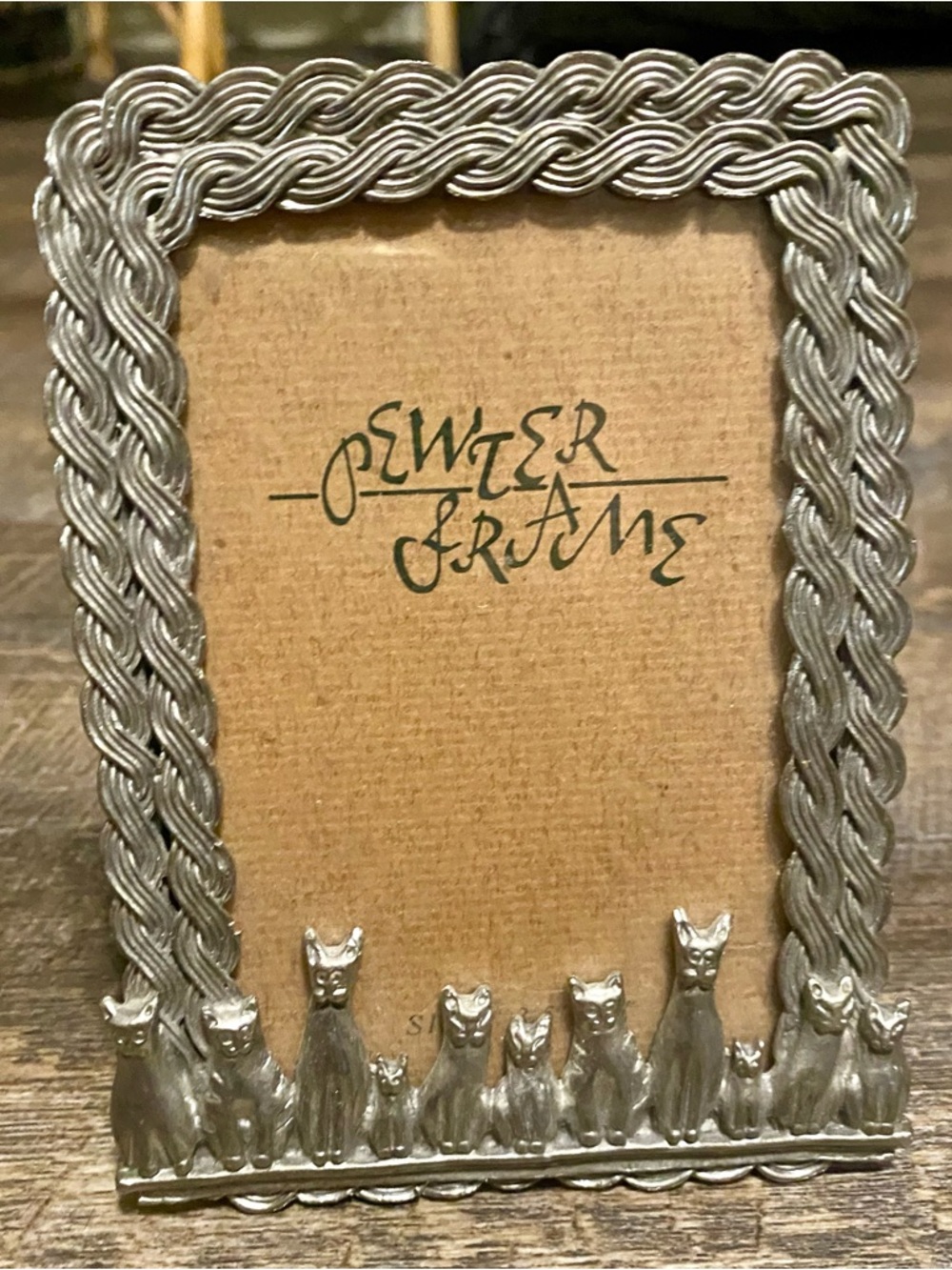 Pewter Picture Frame Felines 3X4 Tabletop Barron Cat Lady Kittens